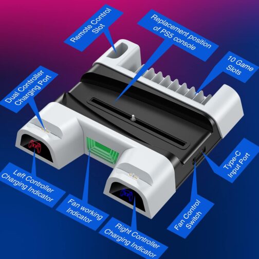 ECCHTPOOWER PS5 Cooling Fan and Charging Station - Image 5