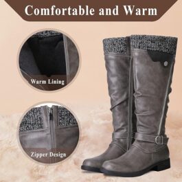 Gracosy gracosy Women’s Fur Boots, Winter High Boots Faux Leather – Size 40