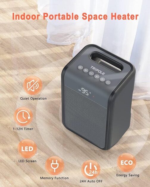 TriPole Space Heater Portable Electric Heater with Thermostat - Image 4