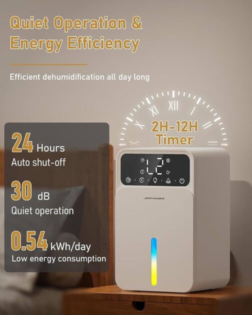 JERVAMNI- Dehumidifier, Low Consumption Quiet Small Dehumidifier with LCD Display - Image 4