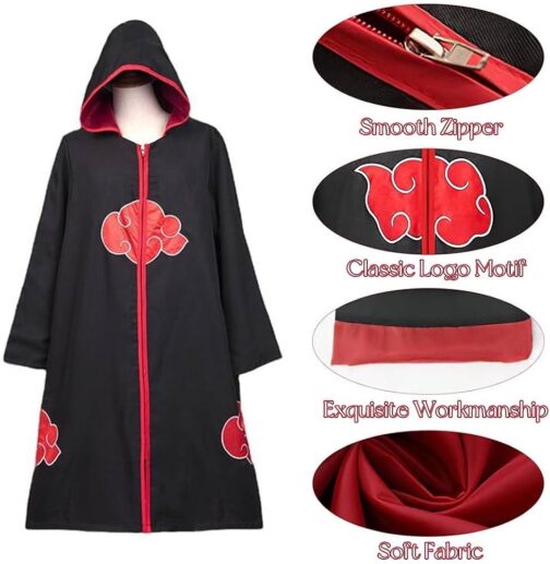 Venzina Hooded Akatsuki Cloak Itachi Uchiha Anime Cosplay Costume for Men Women - Image 2