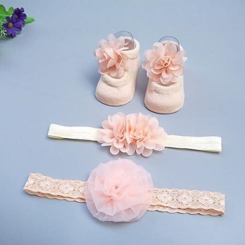 MOMISY Baby Girl's Ankle Length Cotton Blend Socks With 2 Headbands - Image 4