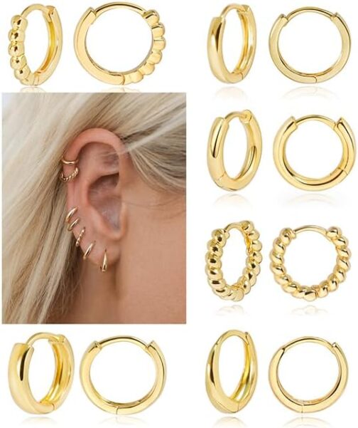 4 Pairs Small Gold Hoop Huggie Earrings for Women - Image 3