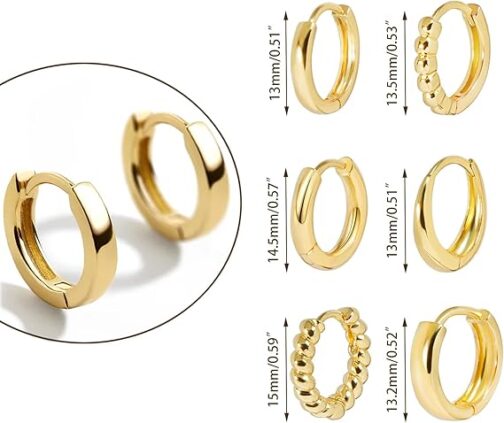 4 Pairs Small Gold Hoop Huggie Earrings for Women