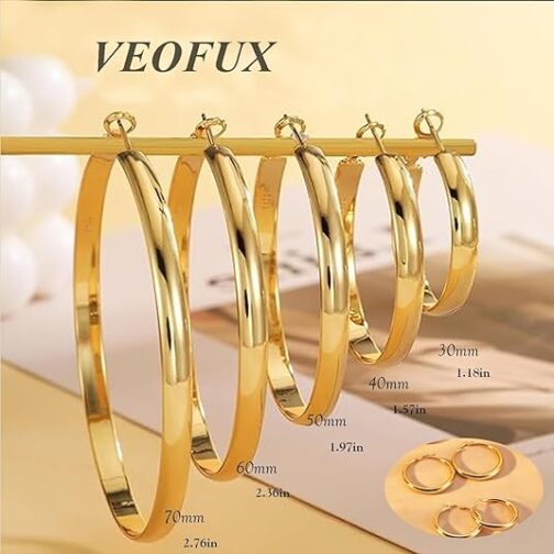 50mm Wide Gold Hoop Earrings for Women, - Image 3