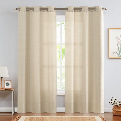 Faux Linen Curtains Cream Light - Image 2