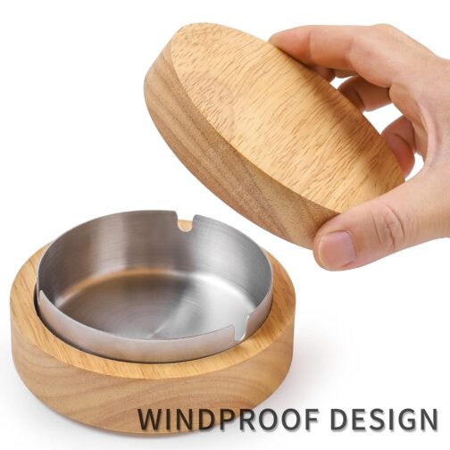 Wooden Ashtray with Lid for Smokers - Image 3