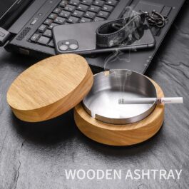 Wooden Ashtray with Lid for Smokers