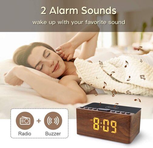 ANJANK Bedside Wooden FM Radio Alarm Clock - Image 6