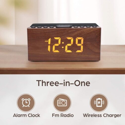 ANJANK Bedside Wooden FM Radio Alarm Clock - Image 4